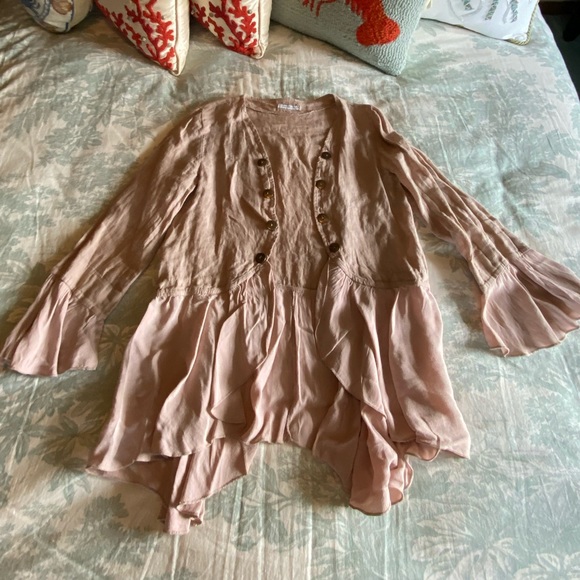 NWOT Made in Italy-Dusty Rose Linen Open Front Short Duster - Picture 5 of 10